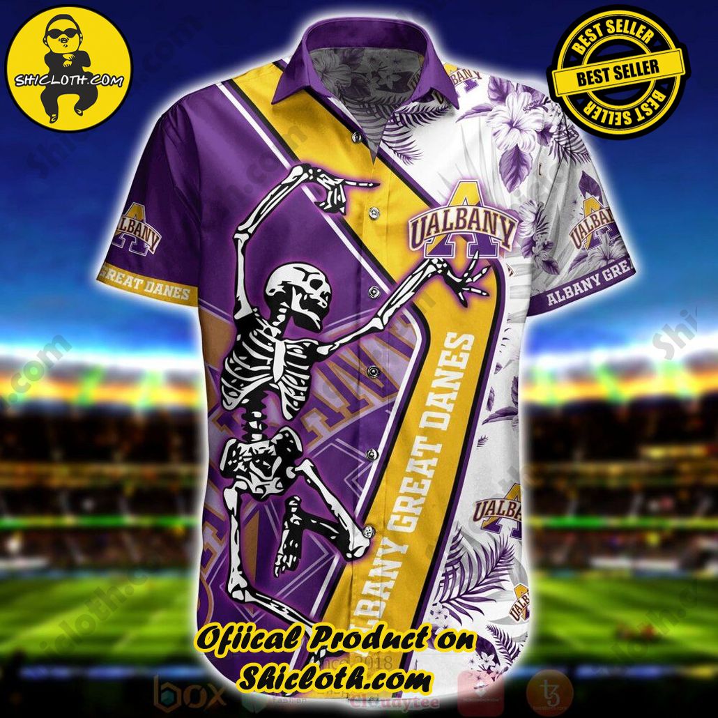 Shicloth Beach Shirts: The Perfect Way to Beat the Heat 75 NCAA Albany Great Danes Skeleton Trendy Hawaiian Shirt Aloha Shirt