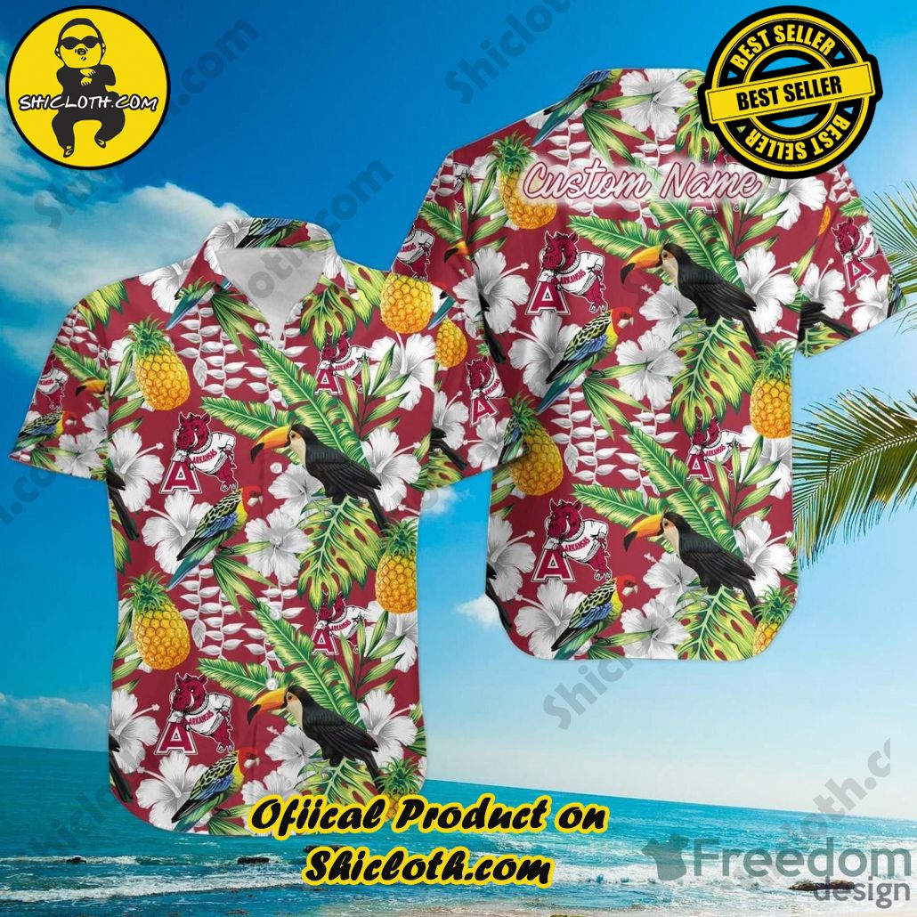 Shicloth Beach Shirts: The Perfect Way to Beat the Heat 77 NCAA Arkansas Razorbacks Custom Name Parrot Floral Tropical Trendy Hawaiian Shirt Aloha Shirt