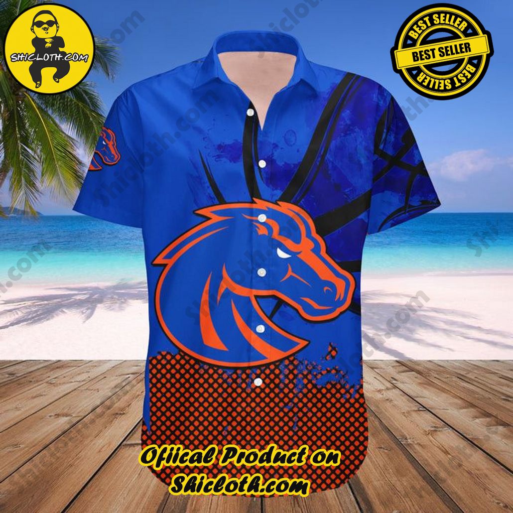 Shicloth Beach Shirts: The Perfect Way to Beat the Heat 80 NCAA Boise State Broncos Custom Text Number Blue Orange Grunge Pattern Trendy Hawaiian Shirt Aloha Shirt