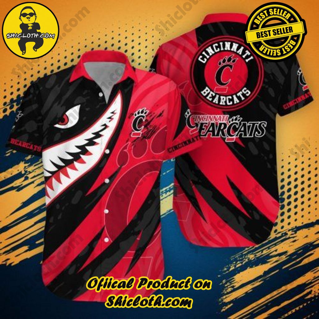 Shicloth Beach Shirts: The Perfect Way to Beat the Heat 84 NCAA Cincinnati Bearcats Black Shark Red Trendy Hawaiian Shirt Aloha Shirt