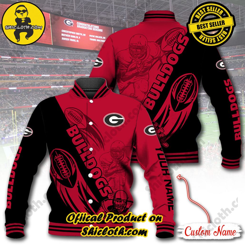 Stay Stylish and Cozy with Shicloth's Baseball Jacket Hoodie: The Perfect Blend of Sporty and Comfortable 18 NCAA Georgia Bulldogs Custom Name Baseball Jacket Hoodie