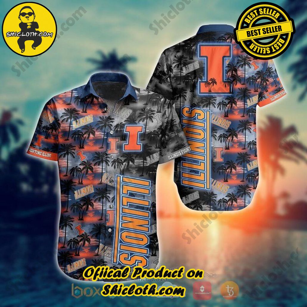 Shicloth Beach Shirts: The Perfect Way to Beat the Heat 88 NCAA Illinois Fighting Illini Coconut Trees Trendy Hawaiian Shirt Aloha Shirt