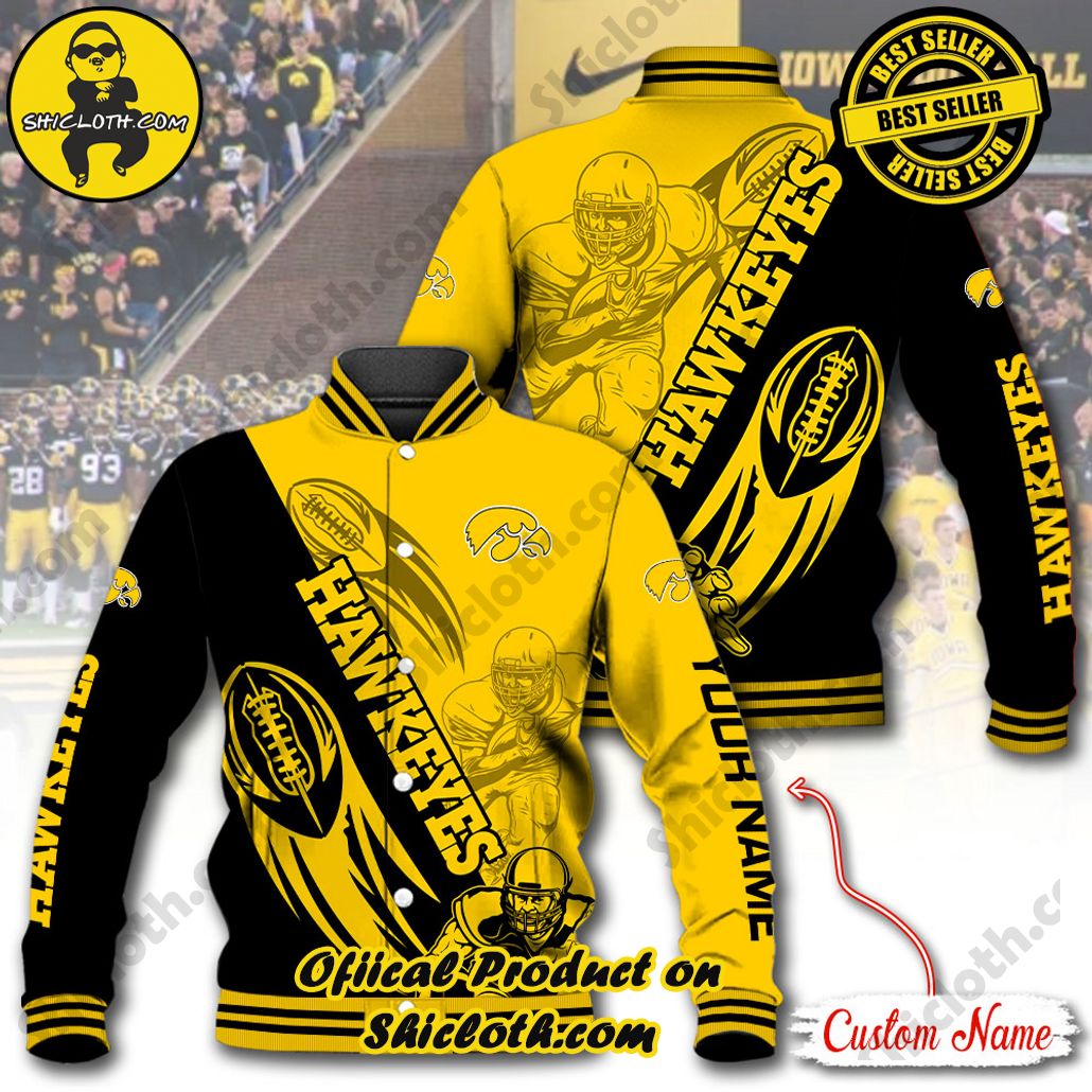 Stay Stylish and Cozy with Shicloth's Baseball Jacket Hoodie: The Perfect Blend of Sporty and Comfortable 20 NCAA Iowa Hawkeyes Custom Name Baseball Jacket Hoodie