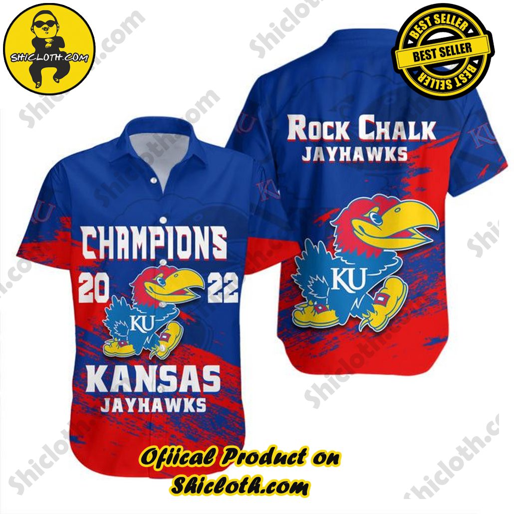Shicloth Beach Shirts: The Perfect Way to Beat the Heat 91 NCAA Kansas Jayhawks Blue Red Champions 2022 Trendy Hawaiian Shirt Aloha Shirt