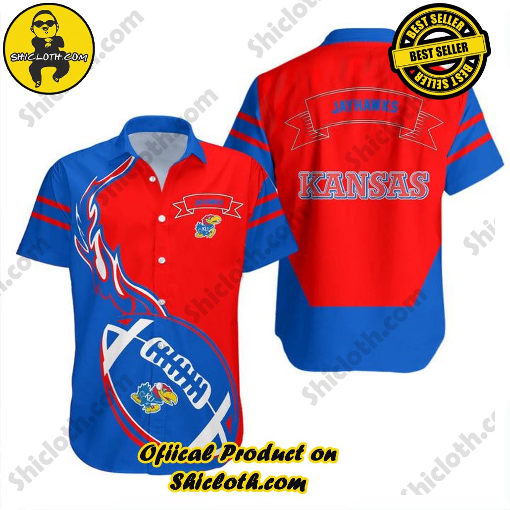 Shicloth Beach Shirts: The Perfect Way to Beat the Heat 92 NCAA Kansas Jayhawks Blue Red Trendy Hawaiian Shirt Aloha Shirt