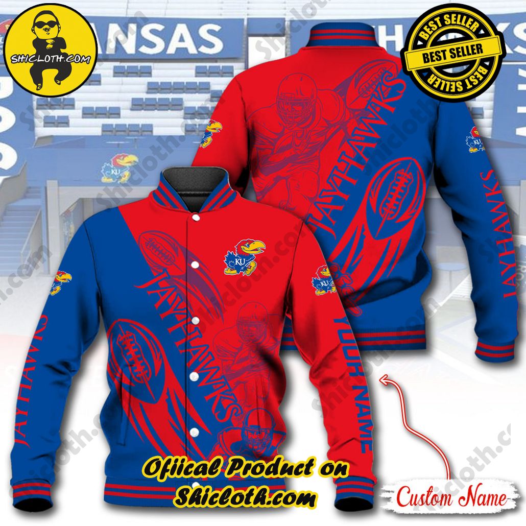 Stay Stylish and Cozy with Shicloth's Baseball Jacket Hoodie: The Perfect Blend of Sporty and Comfortable 22 NCAA Kansas Jayhawks Custom Name Baseball Jacket Hoodie