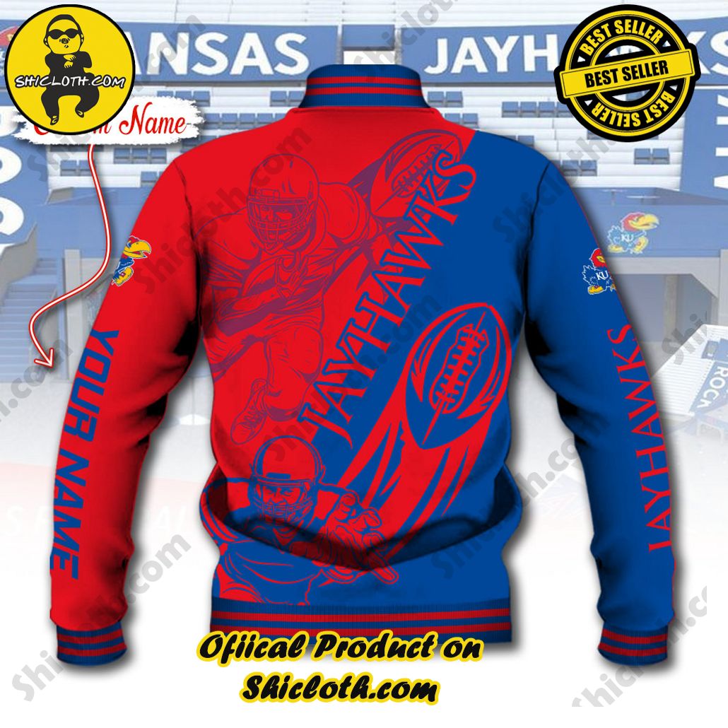 NCAA Kansas Jayhawks Custom Name Baseball Jacket Hoodie 3 NCAA Kansas Jayhawks Custom Name Baseball Jacket Hoodie - Image 3