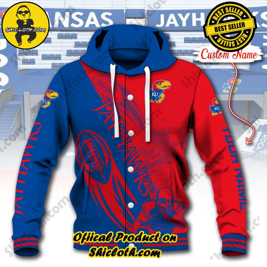 NCAA Kansas Jayhawks Custom Name Baseball Jacket Hoodie 5 NCAA Kansas Jayhawks Custom Name Baseball Jacket Hoodie - Image 5
