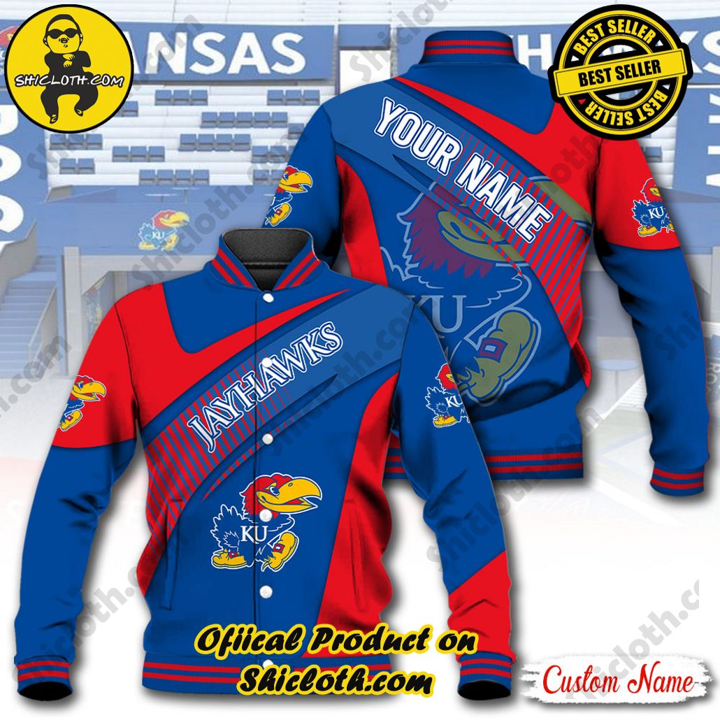 Stay Stylish and Cozy with Shicloth's Baseball Jacket Hoodie: The Perfect Blend of Sporty and Comfortable 23 NCAA Kansas Jayhawks Custom Name Baseball Jacket Hoodie New Ver