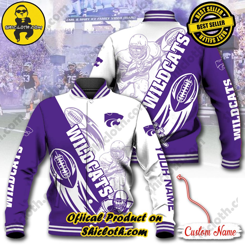 Stay Stylish and Cozy with Shicloth's Baseball Jacket Hoodie: The Perfect Blend of Sporty and Comfortable 24 NCAA Kansas State Wildcats Custom Name Baseball Jacket Hoodie