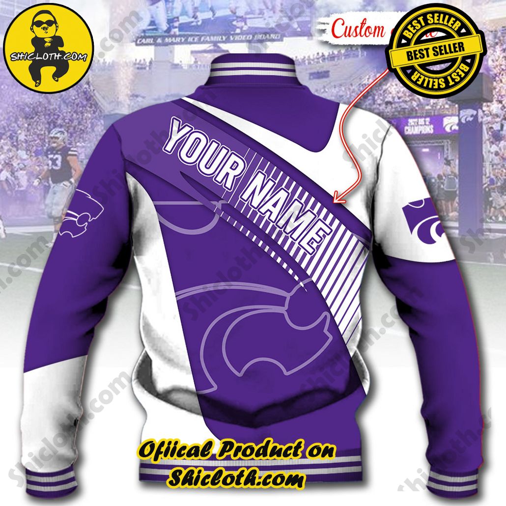 NCAA Kansas State Wildcats Custom Name Baseball Jacket Hoodie New Ver 3 NCAA Kansas State Wildcats Custom Name Baseball Jacket Hoodie New Ver - Image 3