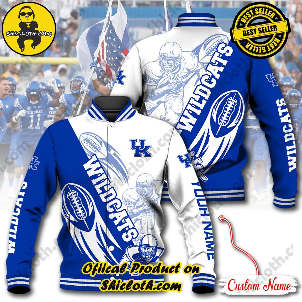 Stay Stylish and Cozy with Shicloth's Baseball Jacket Hoodie: The Perfect Blend of Sporty and Comfortable 26 NCAA Kentucky Wildcats Custom Name Baseball Jacket Hoodie