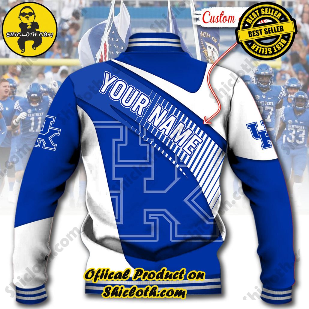 NCAA Kentucky Wildcats Custom Name Baseball Jacket Hoodie New Ver 3 NCAA Kentucky Wildcats Custom Name Baseball Jacket Hoodie New Ver - Image 3