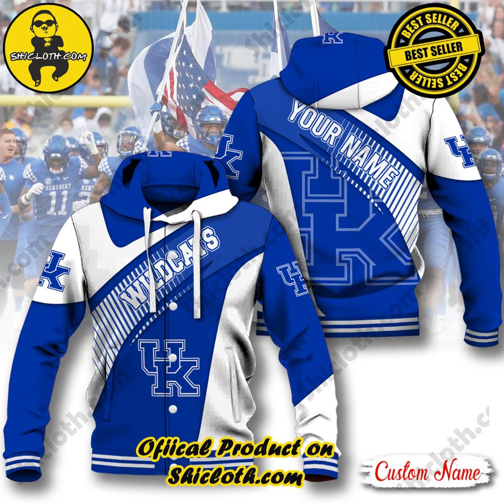 NCAA Kentucky Wildcats Custom Name Baseball Jacket Hoodie New Ver 4 NCAA Kentucky Wildcats Custom Name Baseball Jacket Hoodie New Ver - Image 4