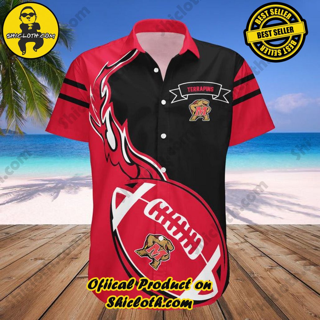 Shicloth Beach Shirts: The Perfect Way to Beat the Heat 98 NCAA Maryland Terrapins Red Ball Black Trendy Hawaiian Shirt Aloha Shirt
