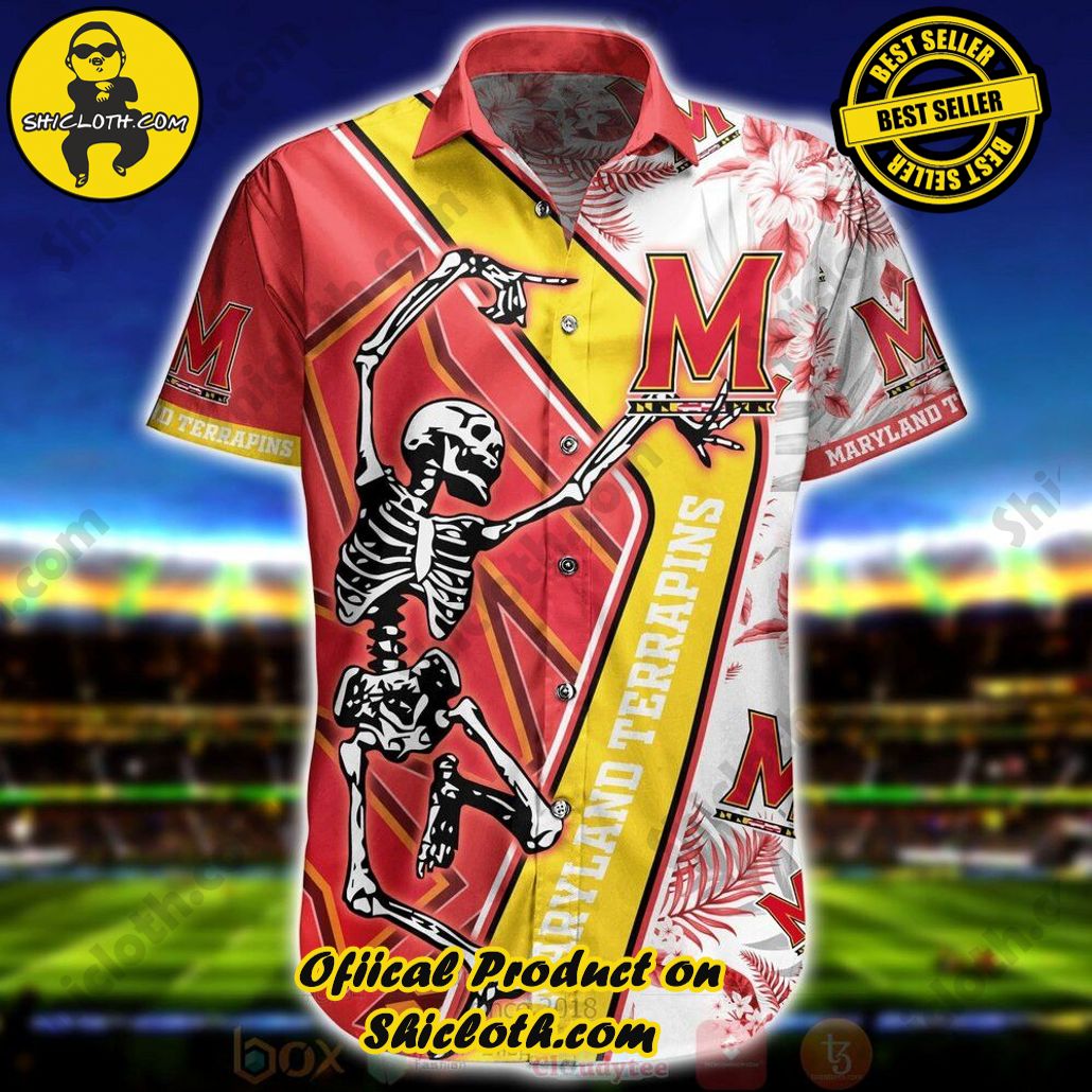 Shicloth Beach Shirts: The Perfect Way to Beat the Heat 100 NCAA Maryland Terrapins Skeleton Red Yellow Trendy Hawaiian Shirt Aloha Shirt
