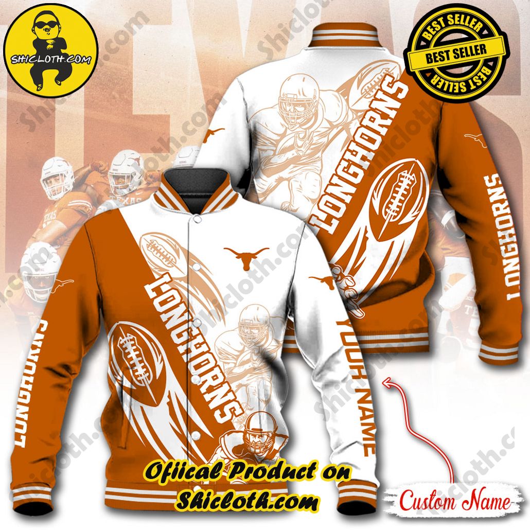 Discover Style and Comfort: The Shicloth Baseball Jacket Hoodie 29 NCAA Texas Longhorns Custom Name Baseball Jacket Hoodie