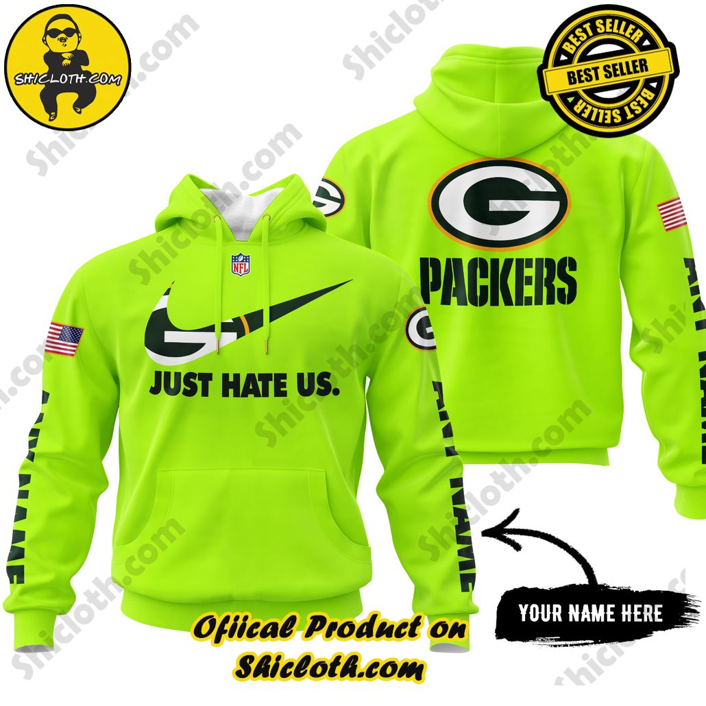 NFL Green Bay Packers Nike Just Hate Us Custom Name 3D Hoodie