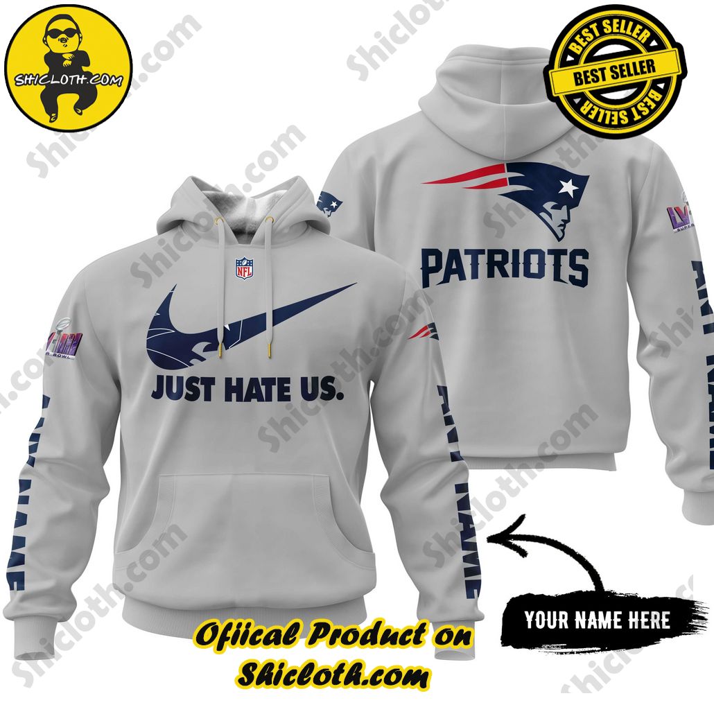 NFL New England Patriots Nike Just Hate Us Custom Name 3D Hoodie