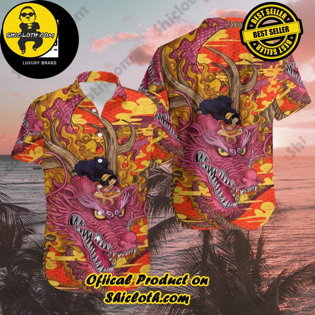 Tropical Vibes: Explore Shicloth's Hawaiian Shirt Collection 49 One Piece Monkey D Luffy And Dragon 2024 Mascot Happy Lunar New Year Fan Gifts Hawaiian Shirt