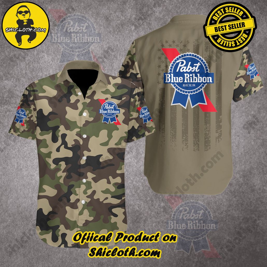 Unleash Your Inner Islander: Shicloth's Hawaiian Beach Shirts For Men 69 Pabst Blue Ribbon Camouflage Green Brown Button Beach Shirts For Men