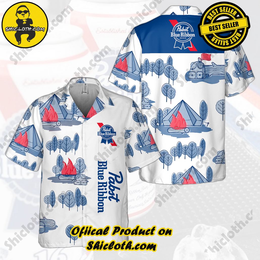 Discover Paradise: Shicloth's Button Shirt - Hawaiian Shirt 53 Pabst Blue Ribbon Camping Button Shirt - Hawaiian Shirt