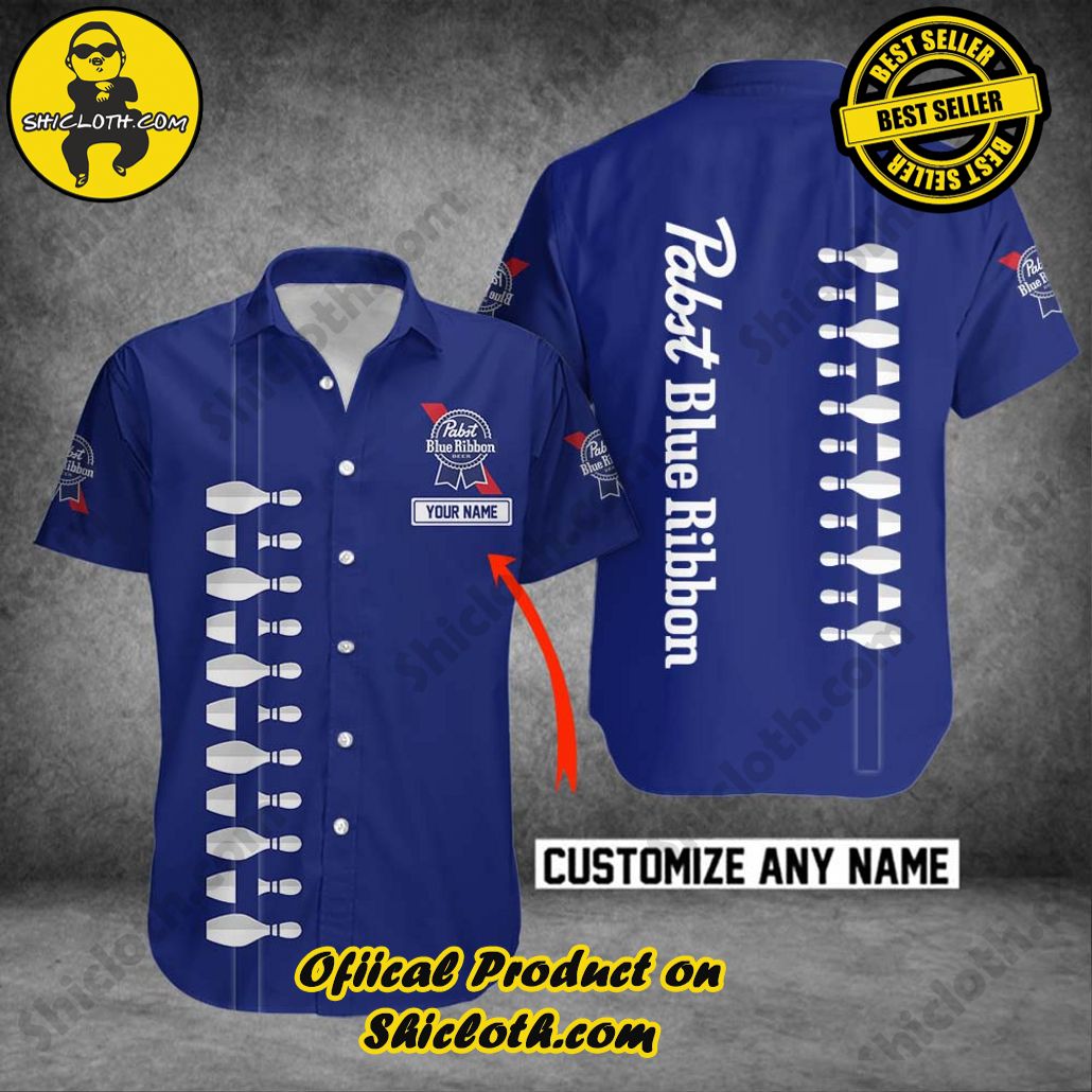 Discover Paradise: Shicloth's Button Shirt - Hawaiian Shirt 54 Pabst Blue Ribbon Custom Name Bowling Shirt - Hawaiian Shirt