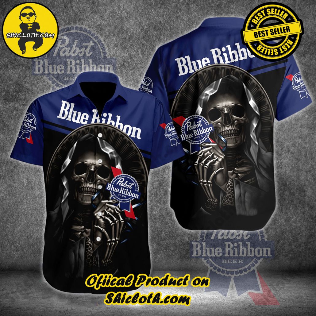 Unleash Your Inner Islander: Shicloth's Hawaiian Beach Shirts For Men 74 Pabst Blue Ribbon Skull Button Beach Shirts For Men