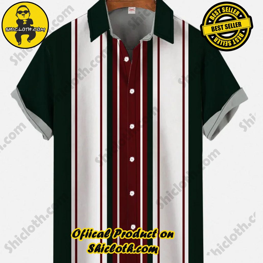 Shicloth Short Sleeve Shirts: Stay Cool and Look Sharp This Summer 39 Retro Black, Brown-Red And White Striped Printing Short Sleeve Shirt