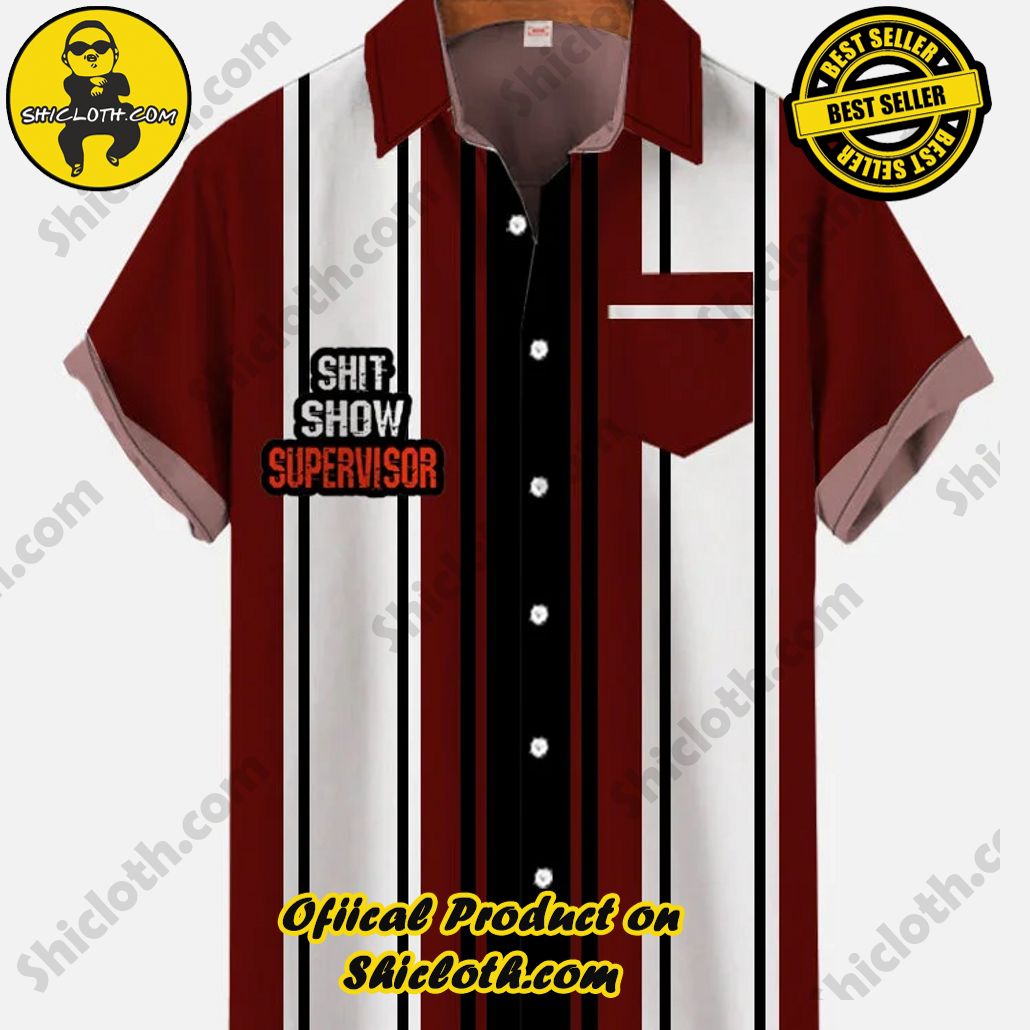 Shicloth Short Sleeve Shirts: Stay Cool and Look Sharp This Summer 41 Retro Brown-Red And White Striped Shit Show Supervisor Printing Breast Pocket Short Sleeve Shirt
