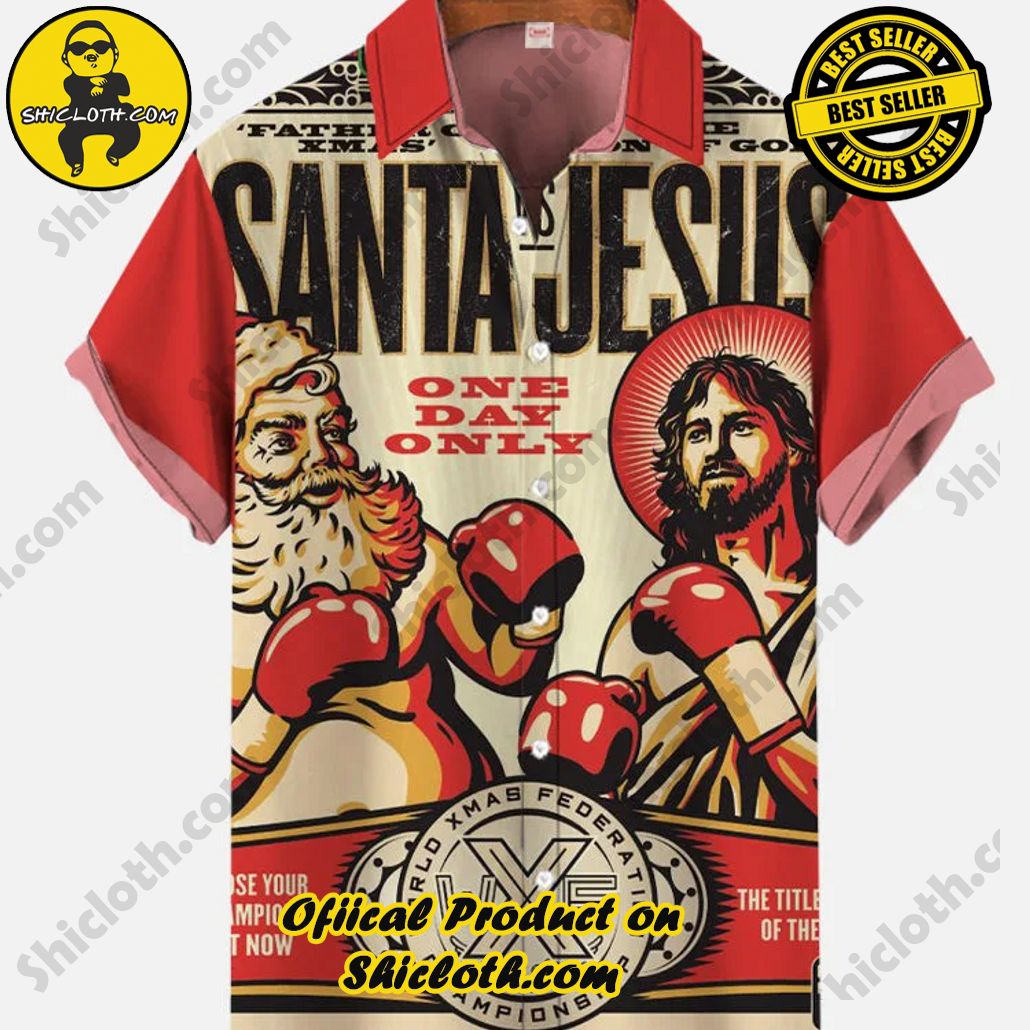 Shicloth Short Sleeve Shirts: Stay Cool and Look Sharp This Summer 42 Retro Christmas Poster Santa Claus And Jesus Boxing Match Printing Short Sleeve Shirt