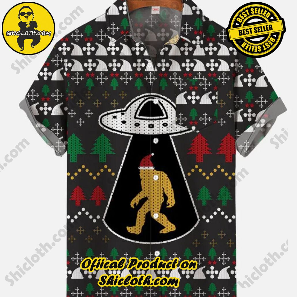Shicloth Short Sleeve Shirts: Stay Cool and Look Sharp This Summer 43 Retro Christmas Tribal Style Background Alien Spaceship And Giant Ape Printing Breast Pocket Short Sleeve Shirt