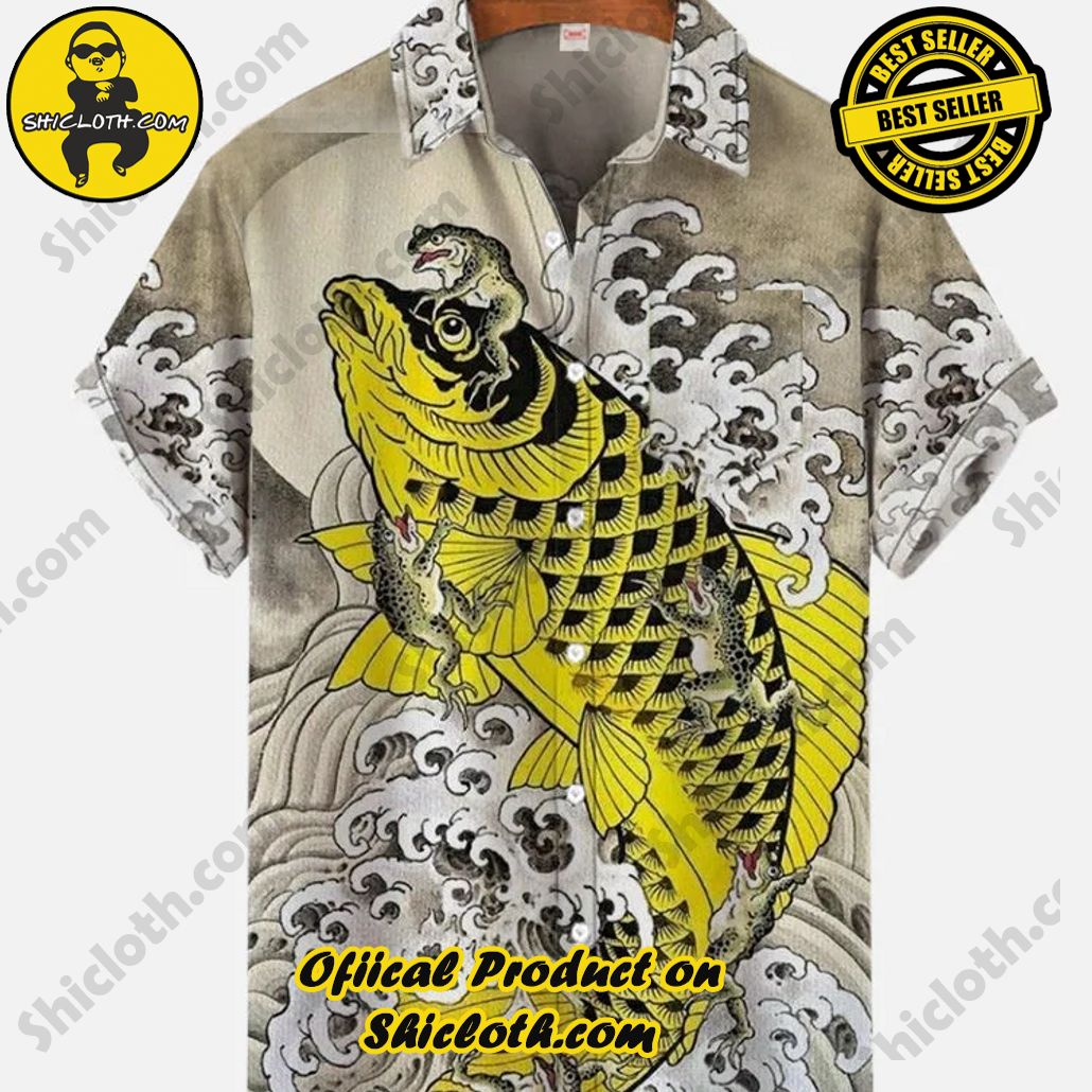 Shicloth Short Sleeve Shirts: Stay Cool and Look Sharp This Summer 45 Retro Japanese Ukiyo-e Yellow Koi Fish And Waves Printing Breast Pocket Short Sleeve Shirt