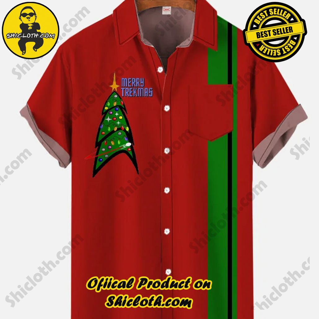 Shicloth Short Sleeve Shirts: Stay Cool and Look Sharp This Summer 49 Retro Red And Green Striped Christmas Tree Star Logo Printing Breast Pocket Short Sleeve Shirt
