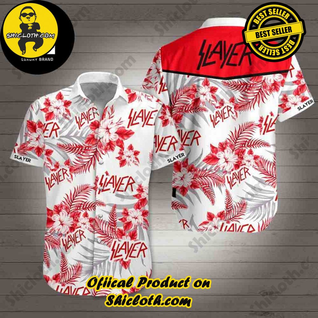 Tropical Vibes: Explore Shicloth's Hawaiian Shirt Collection 50 Slayer Band White And Red 2024 Summer Trending Hawaiian Shirt