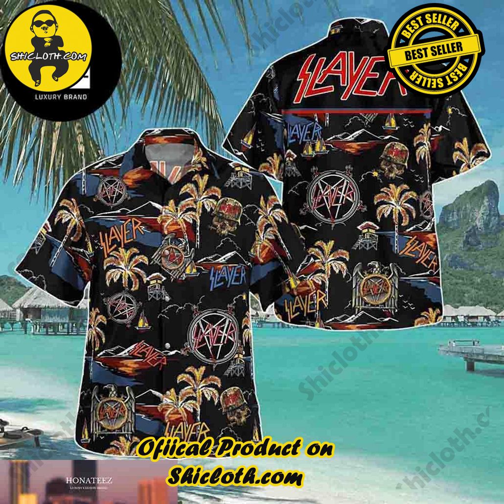 Tropical Vibes: Explore Shicloth's Hawaiian Shirt Collection 54 Slayer Tropical Tree And Flower Classic Logo 2024 Summer Trending Hawaii Shirt