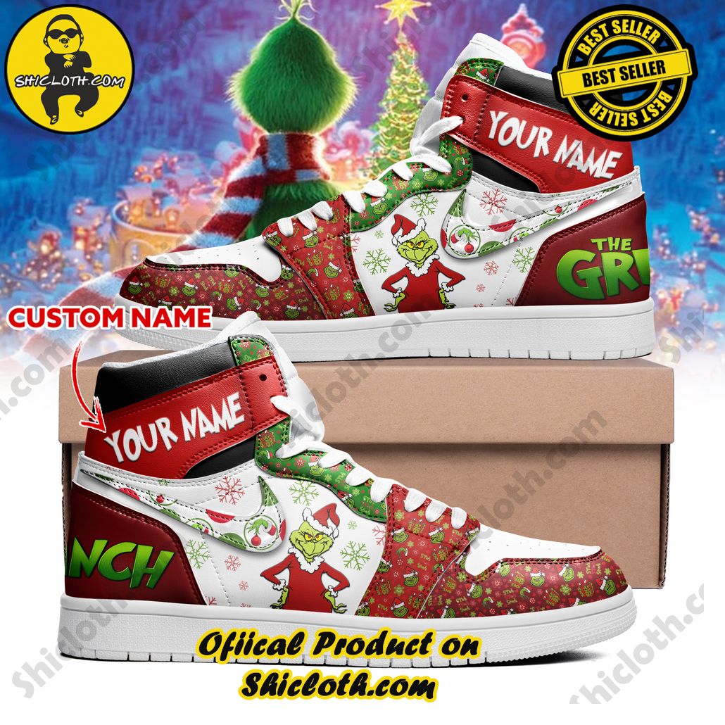 the grinch christmas personalized nike air jordan 1 hightop sneakers 2 MtwCe
