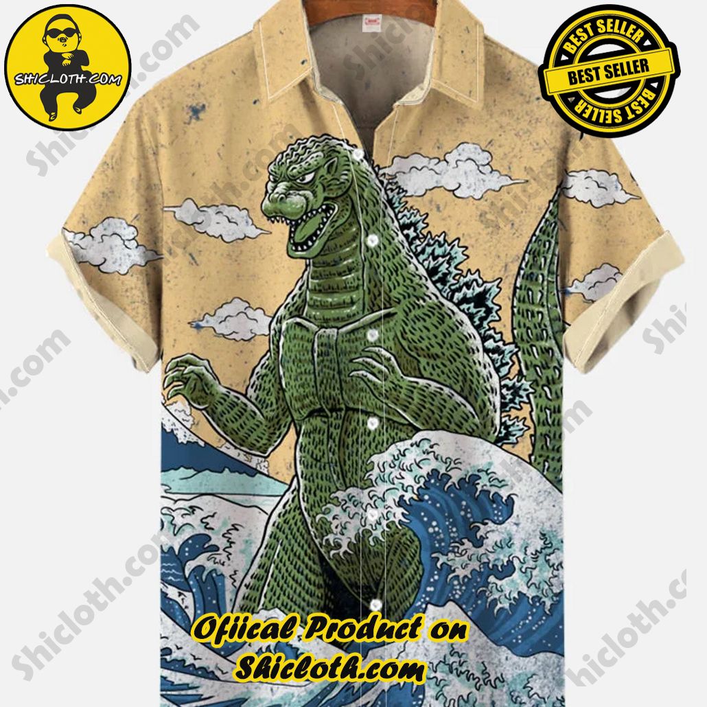 Shicloth Short Sleeve Shirts: The Perfect Way to Stay Cool and Comfortable on Your Beach Vacation 54 Ukiyo-E Vintage Monster Art Godzilla Roars In The City Printing Short Sleeve Shirt