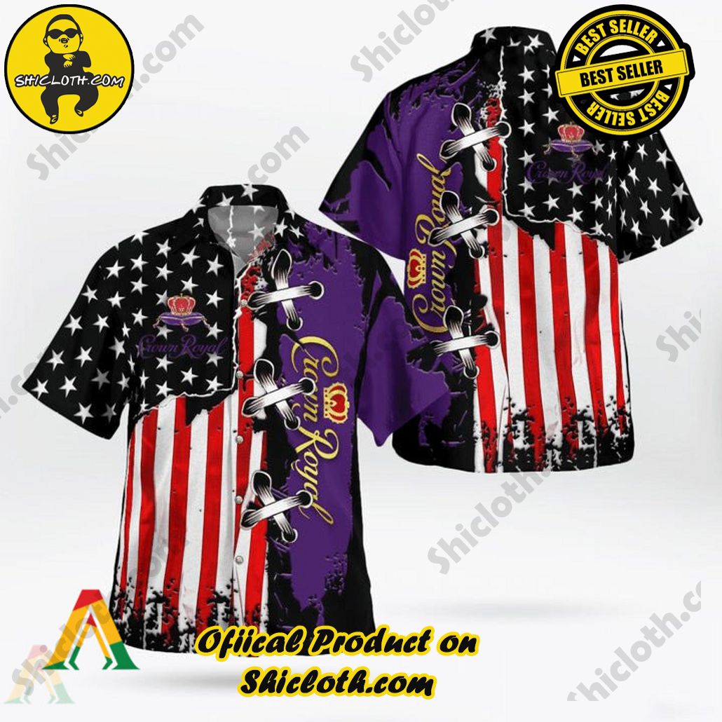 Discover Paradise: Shicloth's Button Shirt - Hawaiian Shirt 98 USA Flag Crown Royal Button Shirt - Hawaiian Shirt