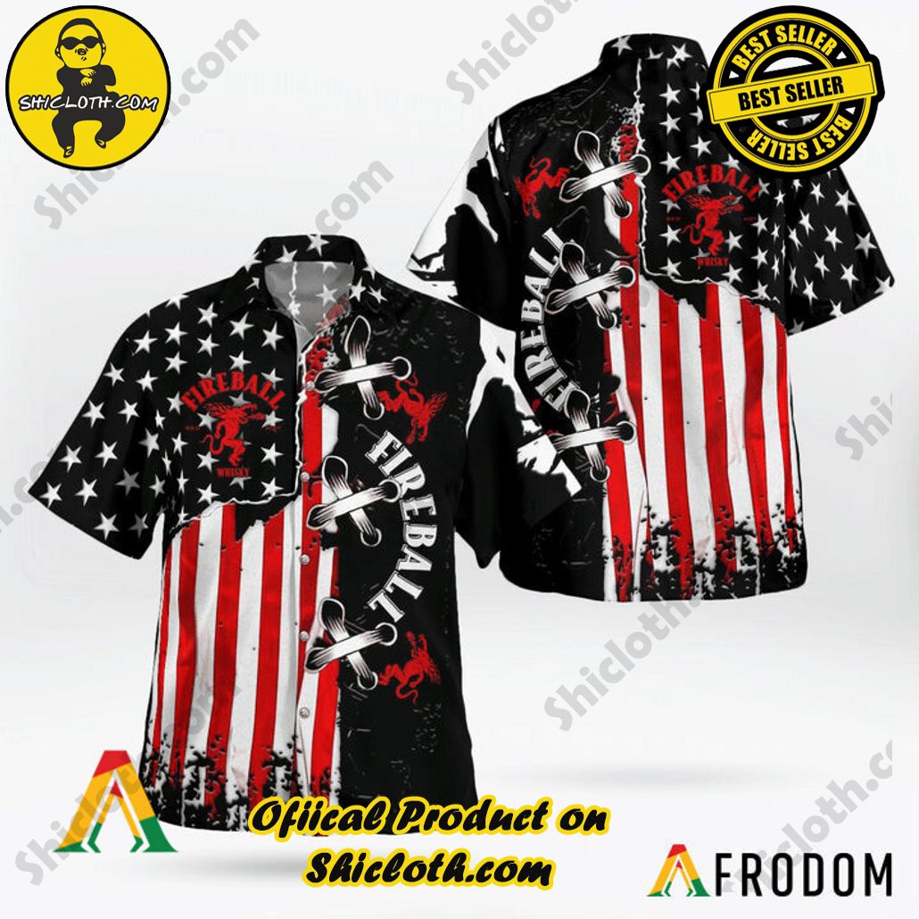 Discover Paradise: Shicloth's Button Shirt - Hawaiian Shirt 99 USA Flag Fireball Button Shirt - Hawaiian Shirt