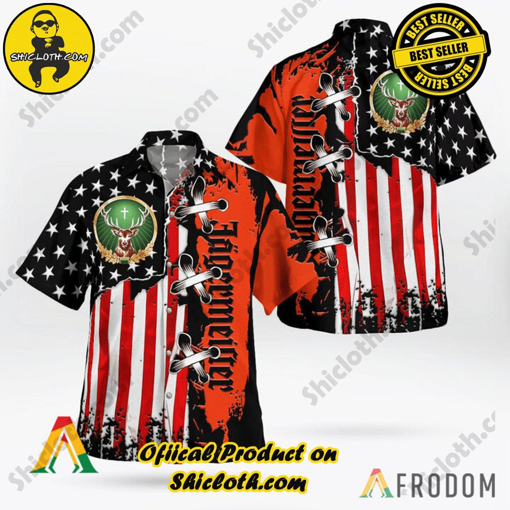 Discover Paradise: Shicloth's Button Shirt - Hawaiian Shirt 100 USA Flag Jagermeister Button Shirt - Hawaiian Shirt