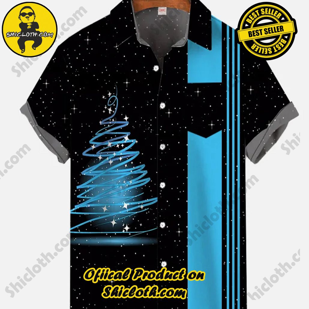 Shicloth Short Sleeve Shirts: The Perfect Way to Stay Cool and Comfortable on Your Beach Vacation 56 Vintage Black And Blue Striped And Neon Christmas Tree Printing Breast Pocket Short Sleeve Shirt