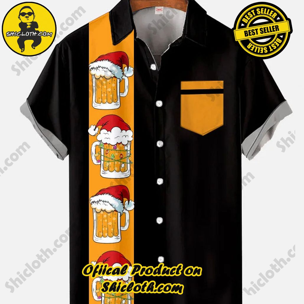 Shicloth Short Sleeve Shirts: Stay Cool and Look Sharp This Summer 55 Vintage Black & Orange Stripe And Christmas Beer Printing Breast Pocket Short Sleeve Shirt