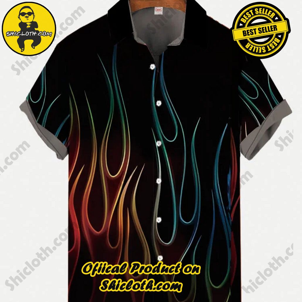 Shicloth Short Sleeve Shirts: The Perfect Way to Stay Cool and Comfortable on Your Beach Vacation 63 Vintage Fashion Flame Art Gradient Flames-Fire Hawaiian Printing Short Sleeve Shirt