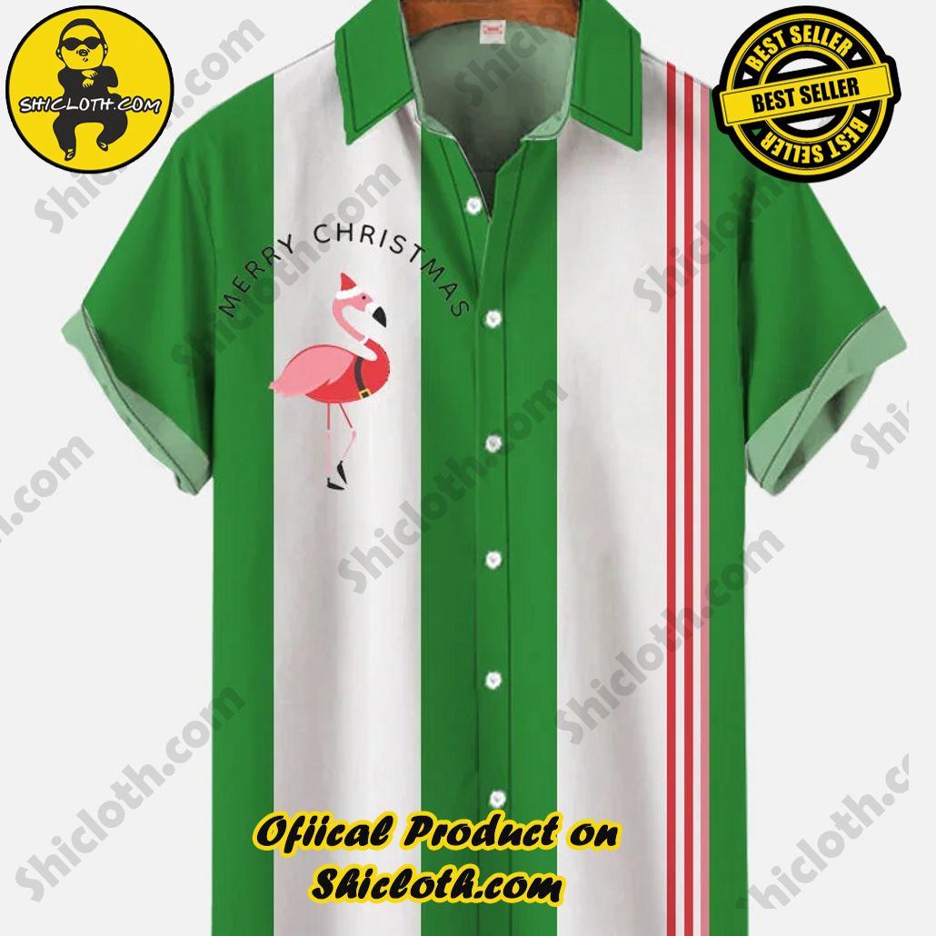 Shicloth Short Sleeve Shirts: Stay Cool and Look Sharp This Summer 63 Vintage Green White Stripes Turndown Collar Funny Santa Flamingo Printing Short Sleeve Shirt