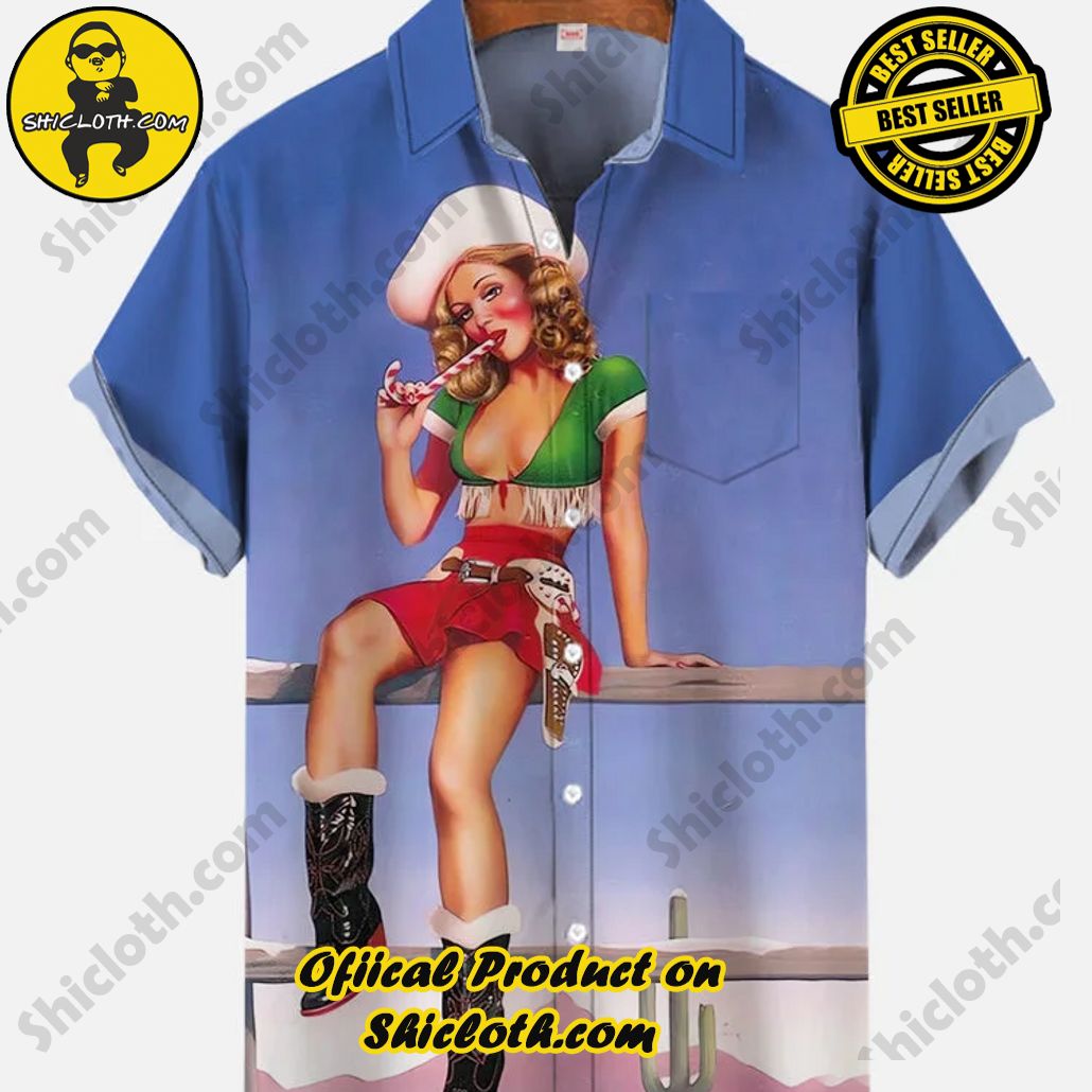 Shicloth Short Sleeve Shirts: The Perfect Way to Stay Cool and Comfortable on Your Beach Vacation 64 Vintage Hawaiian Pin Up Art Western Cowgirl Printing Breast Pocket Short Sleeve Shirt