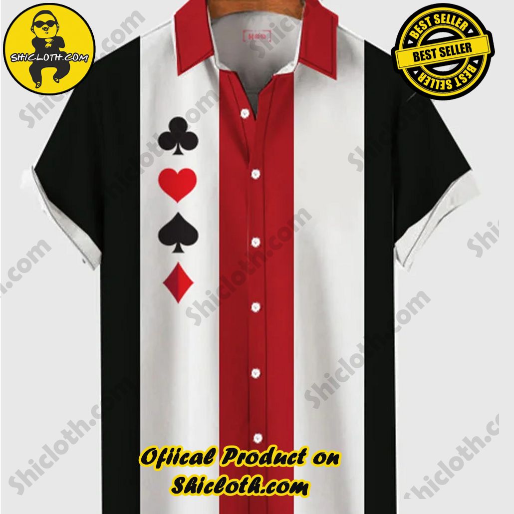 Shicloth Short Sleeve Shirts: The Perfect Way to Stay Cool and Comfortable on Your Beach Vacation 66 Vintage Multicolor Stripes Stitching Poker Printing Las Vegas Men's Short Sleeve Shirt