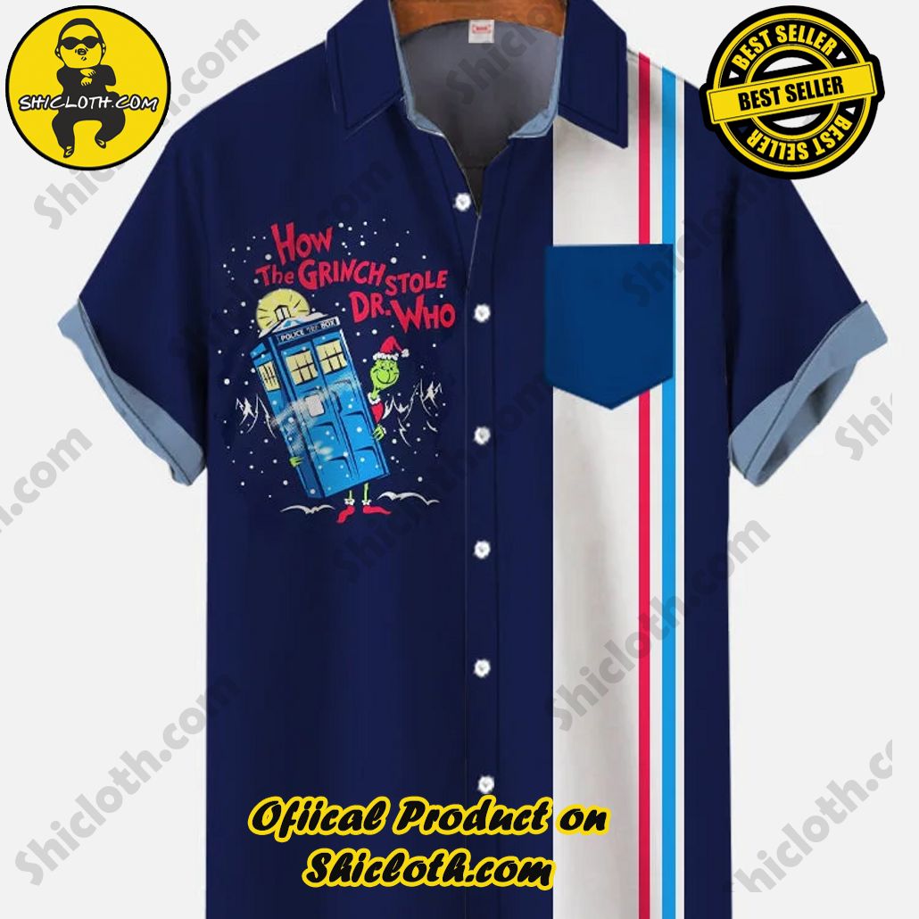 Shicloth Short Sleeve Shirts: The Perfect Way to Stay Cool and Comfortable on Your Beach Vacation 67 Vintage Navy And White Striped Christmas Thief Steal Time Travel Box Printing Breast Pocket Short Sleeve Shirt