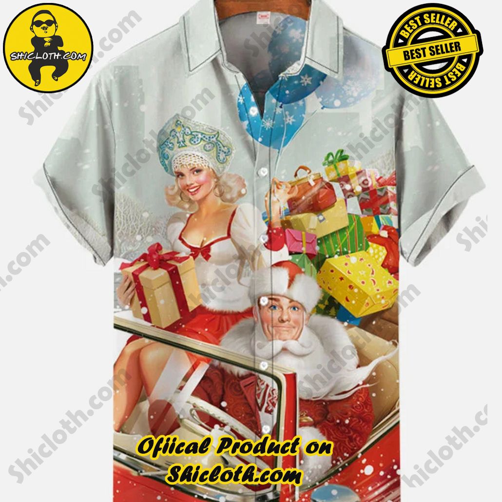 Shicloth Short Sleeve Shirts: Stay Cool and Look Sharp This Summer 66 Vintage Pin Up Art Christmas And New Year Santa Claus And Beauty Deliver Gifts Printing Short Sleeve Shirt