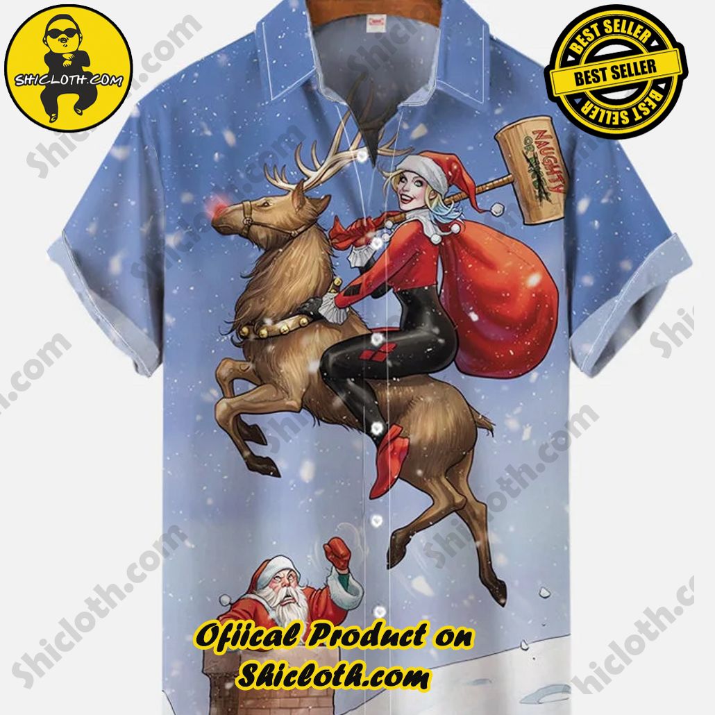 Shicloth Short Sleeve Shirts: The Perfect Way to Stay Cool and Comfortable on Your Beach Vacation 72 Vintage Pin Up Art Christmas Girl Riding Away Reindeer Printing Short Sleeve Shirt